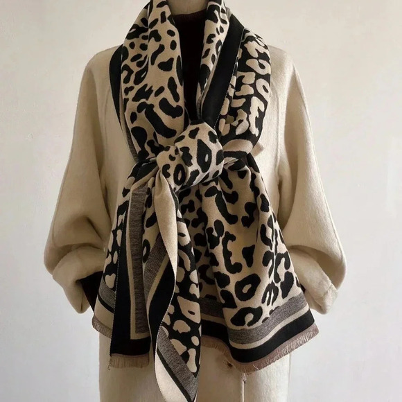 Multicolor Casual Women's Boho Double-Sided Leopard Print Jacquard Imitation Cas - Picture 3 of 4